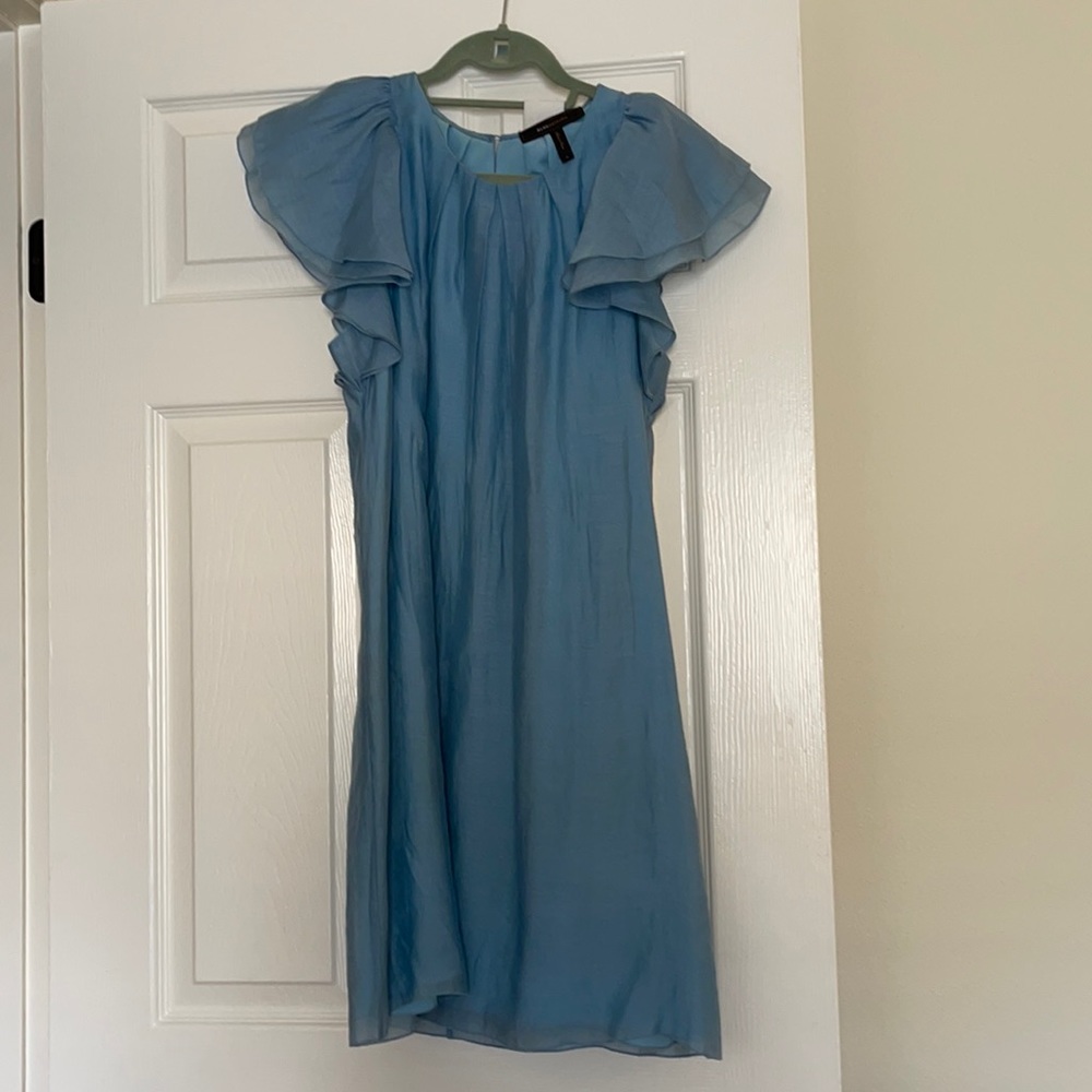 BCBG flutter sleeve blue dress
